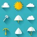 Flat Design Weather Icons Sun Clouds Umbrellas and More Royalty Free Stock Photo