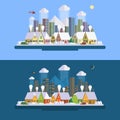 Flat design winter urban landscape illustration