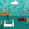 Flat design of wireless technology and big data,vector illustration concept showing smart industry,factory using artificial Royalty Free Stock Photo