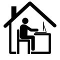 Flat design for work from home icon. Comprised of people, desks, chairs, notebooks,