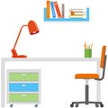 Flat desk, vector student room for study design interior