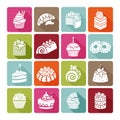 Flat dessert icons of cakes for bakeries and