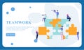 Flat dessign business hands team work. Find a solution with puzzle symbol. Connecting with puzzle elements.