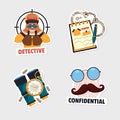 Flat detective logo sticker set Royalty Free Stock Photo