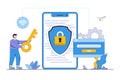 Flat developer setting security system for protect data account and user key password for login mobile phone application concept.