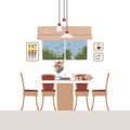 Flat dining room interior design scene with window Royalty Free Stock Photo