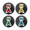Flat direction arrow icon set, North direction compass