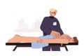 Flat doctor making back massage to patient