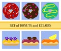 Flat donuts and eclairs set