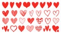 Flat, doodle and sketch red heart shape icon designs. Abstract romantic emoji symbol. Hand drawn wedding and valentine