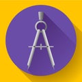 Flat drawing compass icon - geometry and design tool vector. Royalty Free Stock Photo