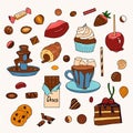 Flat drawings, a set of chocolate sweets sweets Royalty Free Stock Photo