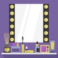 Flat dressing room mirror. Cosmetics and beauty accessories Royalty Free Stock Photo