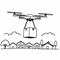 Flat Drone Delivery Concept Vector Royalty Free Stock Photo
