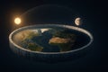 Flat Earth Concept with Sun and Moon in Space Royalty Free Stock Photo