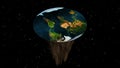 Flat earth with nature landscape, ancient belief in plane globe in form of disk, 3d rendering