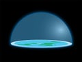 Flat Earth surrounded by Antarctica. Antarctic circle. Planet under clear glass dome. realistic illustration of a flat land. world Royalty Free Stock Photo