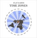 Flat Earth time zones. Vector illustration.