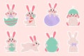 Flat easter characters bunny collection stickers. Rabbit with egg and carrot Royalty Free Stock Photo