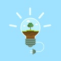 Flat ecology green energy template. Lamp tree power supply plug