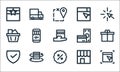 flat ecommerce line icons. linear set. quality vector line set such as select, discount, security, shopping store, return,