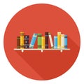 Flat Education Reading Books with Bookshelf Icon with Long Shado