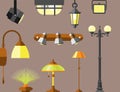 Flat electric lantern city lamp street urban lights fitting illuminator technology light bulb electricity vector Royalty Free Stock Photo