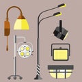 Flat electric lantern city lamp street urban lights fitting illuminator technology light bulb electricity vector Royalty Free Stock Photo