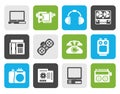 Flat electronics, media and technical equipment icons