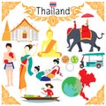 Flat elements for designs about Thailand including the word THAI BOXING in Thai on boxing shorts.