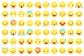 Flat emoji faces. Flat emoticon smiling avatars with different face emotions. Happy, sad and winking, angry funny