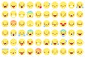 Flat emoji faces. Flat emoticon smiling avatars with different face emotions. Happy, sad and winking, angry funny message vector Royalty Free Stock Photo