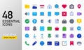 Flat essential icon set. Flat rounded essential icon collection.