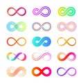 Flat eternity icons. Endless infinity eternal concept symbols, isolated mobius loop colorful collection. Infinite loops Royalty Free Stock Photo