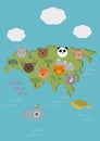 Flat European flora and fauna map constructor elements.Animals and sea life isolated on set