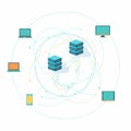 Flat Explainer Vector Illustration Showing How the Internet Works with Abstract Servers Royalty Free Stock Photo