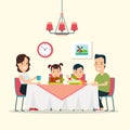 Flat family dinner illustration. Mother fat