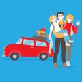 Flat family travel, car with baggage