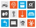 Flat farming industry and farming tools icons