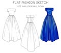 Flat fashion sketch of formal ball gown