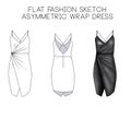 Flat fashion technical sketch - Asymmetric Wrap Dress Royalty Free Stock Photo