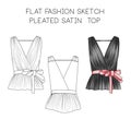 Flat fashion technical sketch - Pleated Satin Top Royalty Free Stock Photo