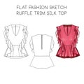 Flat fashion technical sketch - Ruffle trim top