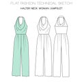 Flat fashion technical sketch - woman jumpsuit Royalty Free Stock Photo