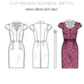 Flat fashion technical sketch - woman sheath dress Royalty Free Stock Photo