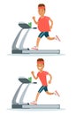 Flat fat man weight loss. Running treadmill before Royalty Free Stock Photo