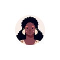 Flat female avatar - cartoon African woman with black curly hair