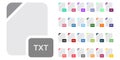 Flat file format icons. Audio, video, image, system, archive, code and document file types