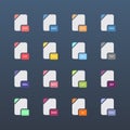 Flat file format icons. Audio, video, image, system, archive and document file types