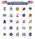 Flat Filled Line Pack of 25 USA Independence Day Symbols of bloons; american ball; football; sports; ball